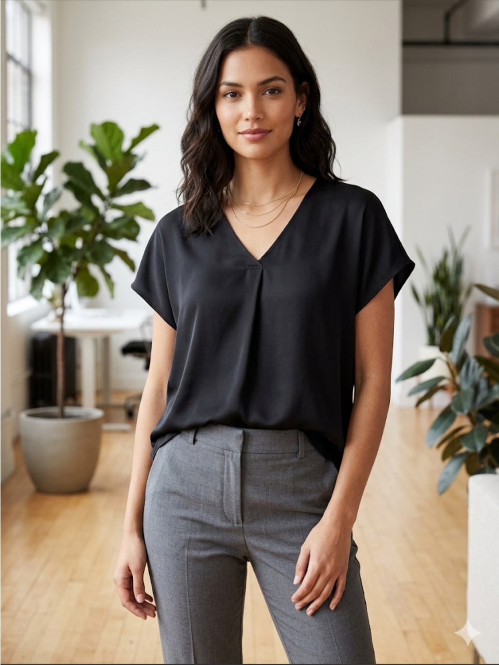 Lush Black V-Neck Short Sleeve Blouse